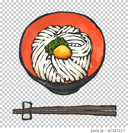 釜玉うどんの手描き筆絵風イラスト 82181127