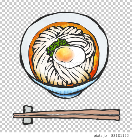 温玉うどんの手描き筆絵風イラスト 温玉うどんの手描き筆絵風イラスト 82181133
