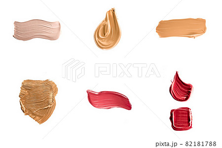 Set of art brush strokes or cosmetic makeup samples isolated on white background 82181788