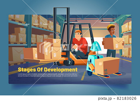 Warehouse workers and robot load boxes on racks 82183026