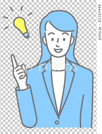 The upper body of a young woman in a suit (colored) with an idea The upper body of a young woman in a suit (colored) with an idea 82183448