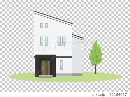 モダンな戸建て住宅のイラスト（片流れ屋根） 82184057