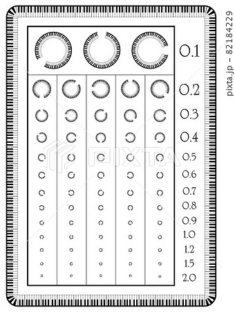 ピアノの鍵盤のイラストでお洒落な視力検査表をデザインしました ランドルト環 3m用 視力表 ベクターのイラスト素材