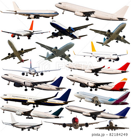 Collage of different passenger airplanes 82184249