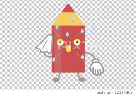 かわいい赤ペンのキャラクターが汗をかいているベクターイラストのイラスト素材