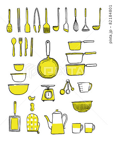 シンプルに色付けしたキッチングッズのイラスト 82184801