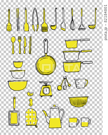シンプルに色付けしたキッチングッズのイラスト 82184801