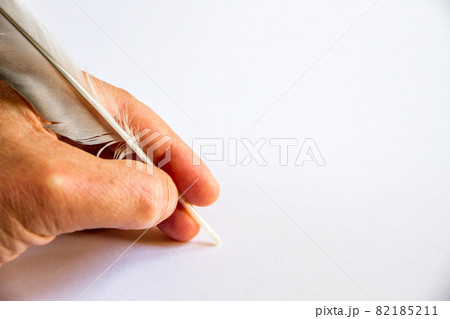 hand writing with a bird feather hand writing with a bird feather 82185211