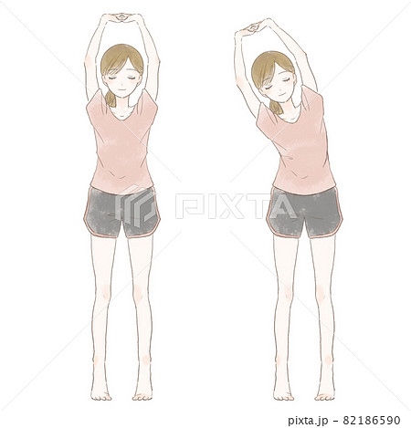 背筋を伸ばすストレッチをする女性のイラスト素材