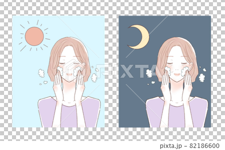 Middle-aged woman washing her face in the morning and at night Middle-aged woman washing her face in the morning and at night 82186600