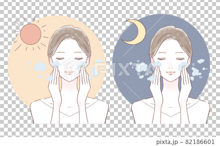 A woman washing her face in the morning and at night 82186601