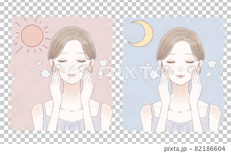 一個女人在早上和晚上洗臉 一個女人在早上和晚上洗臉 82186604