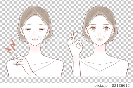 Before and after middle-aged women suffering from stiff shoulders 82186613