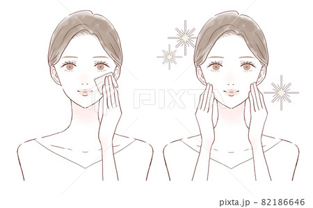 あぶらとり紙で顔の皮脂を取る女性のビフォーアフター あぶらとり紙で顔の皮脂を取る女性のビフォーアフター 82186646