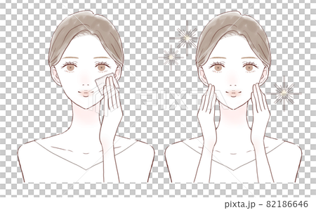 あぶらとり紙で顔の皮脂を取る女性のビフォーアフター あぶらとり紙で顔の皮脂を取る女性のビフォーアフター 82186646