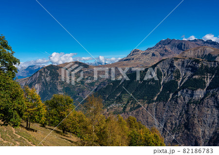 Landscape view of the mountains around Le Bourg d'Oisans in France 82186783
