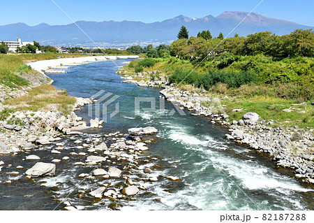 臼田橋／千曲川より浅間山方面を望む(長野県佐久市)【2021.9】の写真素材 [82187288] - PIXTA