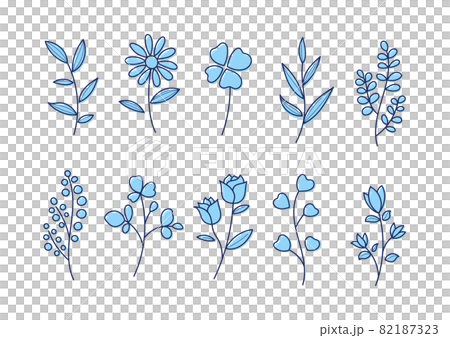材料淺藍色花葉的簡單線條藝術插圖 82187323