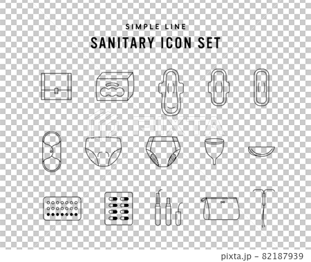 サニタリー用品のアイコンのセット シンプル 月経 生理用品 ナプキン タンポン ショーツ ピル サニタリー用品のアイコンのセット シンプル 月経 生理用品 ナプキン タンポン ショーツ ピル 82187939
