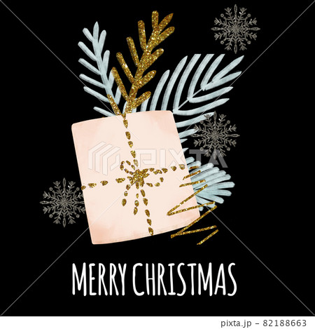 Gift illustration in watercolor style with fir 82188663