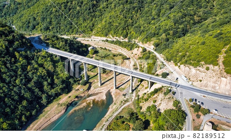 Aerial drone view of a bridge in Georgia Aerial drone view of a bridge in Georgia 82189512