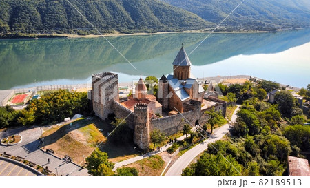 Aerial drone view of Ananuri Castle, Georgia Aerial drone view of Ananuri Castle, Georgia 82189513