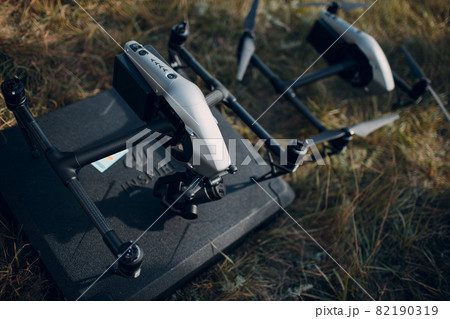 New York, USA - SEPTEMBER 18, 2021: DJI Inspire 2 quadcopter drone on ground before aerial flight and filming. 82190319