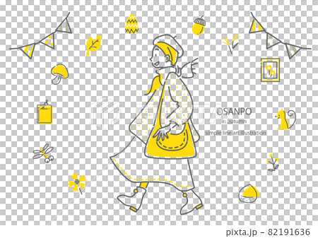Fashionable women enjoying autumn walks and autumn icon set 82191636
