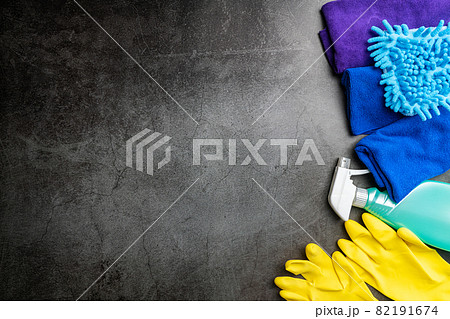 cleaning set for housecare, cleaning for healthy life. Top view cleaning set for housecare, cleaning for healthy life. Top view 82191674