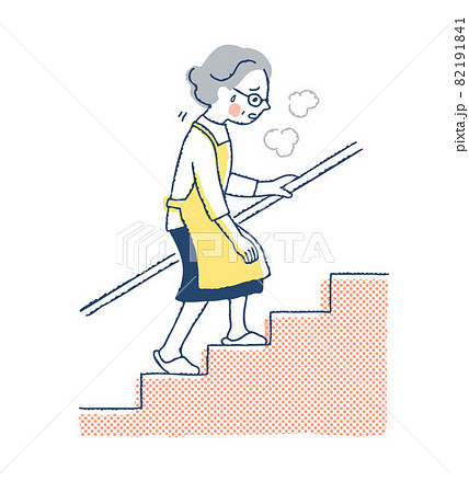 息切れしながら階段を上る女性のイラスト素材 息切れしながら階段を上る女性のイラスト素材