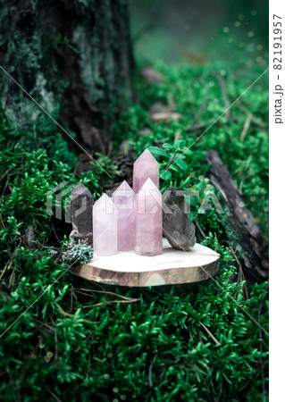Minerals on green moss Minerals on green moss 82191957