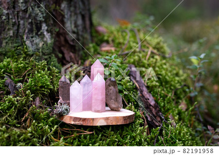 Minerals on green moss Minerals on green moss 82191958
