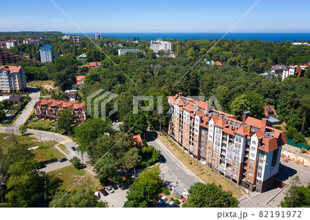 Baltic sea coastline with Svetlogorsk town. Aerial view 82191972