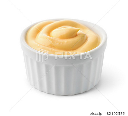 Ceramic  dipping cup of cheese sauce 82192526