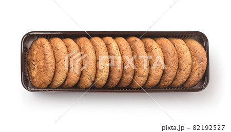 Top view of cookies in packaging tray 82192527