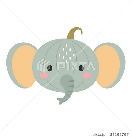 Happy Halloween cute cartoon pumpkin with elephant face. Halloween party decor for children. Childish print for cards, stickers, invitation, nursery decoration. Vector illustration. Happy Halloween cute cartoon pumpkin with elephant face. Halloween party decor for children. Childish print for cards, stickers, invitation, nursery decoration. Vector illustration. 82192797