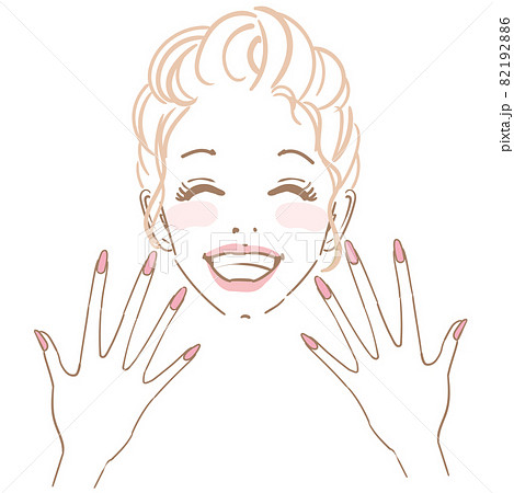 お気に入りのネイルデザインを見せる女性のイラスト素材 1926