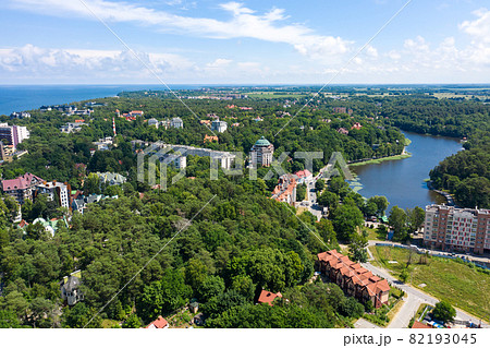 European city with park. Aerial view on Svetlogorsk town and Tikhoe lake European city with park. Aerial view on Svetlogorsk town and Tikhoe lake 82193045