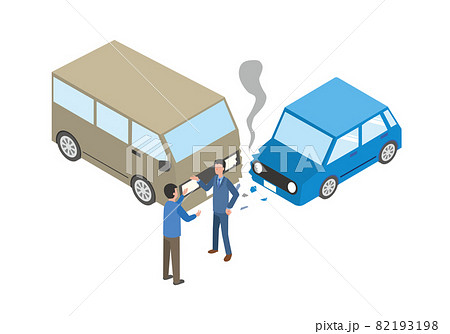 車同士の事故と話し合う運転手のアイソメトリックイラスト 82193198