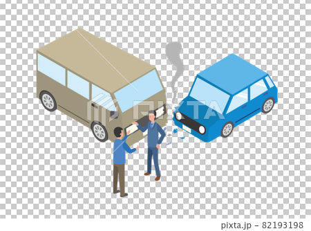 車同士の事故と話し合う運転手のアイソメトリックイラスト 82193198