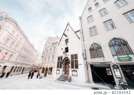 January 27, 2019.Tallinn, Estonia.Winter view of the old town of Tallinn.Snow-covered city on the Baltic sea coast. Edition 82193542