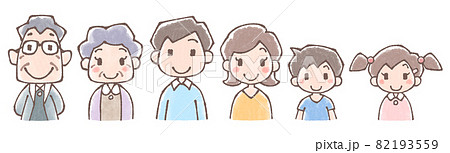 三世代家族の上半身バラセット水彩風 82193559