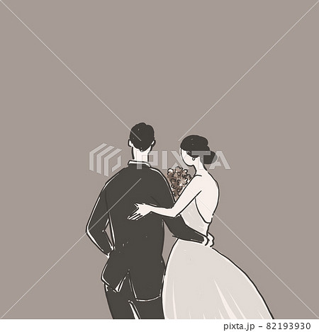 新郎新婦、男女の後ろ姿 、上半身　C(セピア） 、ウエディング、結婚式 82193930