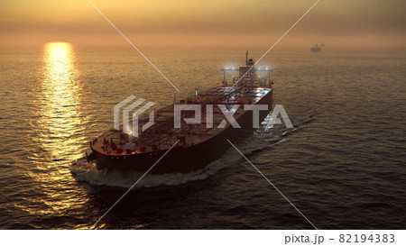 Oil tanker in the ocean on sunset 82194383