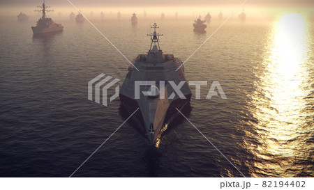Armada of warships floating on the sea Armada of warships floating on the sea 82194402
