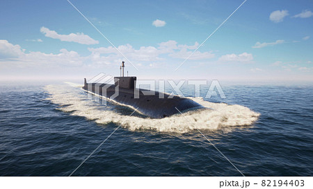 Heavy atomic submarine floating in ocean Heavy atomic submarine floating in ocean 82194403
