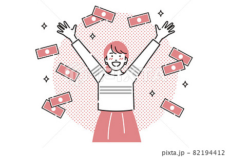 お金を得て喜ぶ女性 82194412