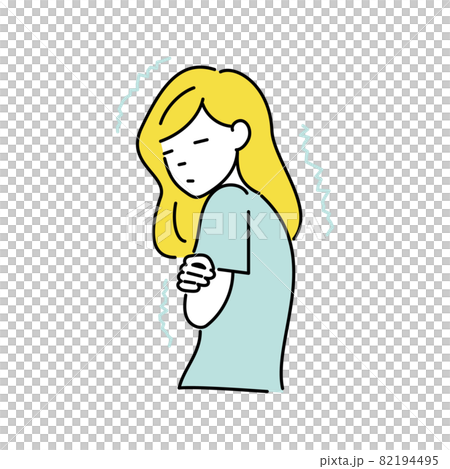 Illustration of a woman who feels sick and chills Illustration of a woman who feels sick and chills 82194495