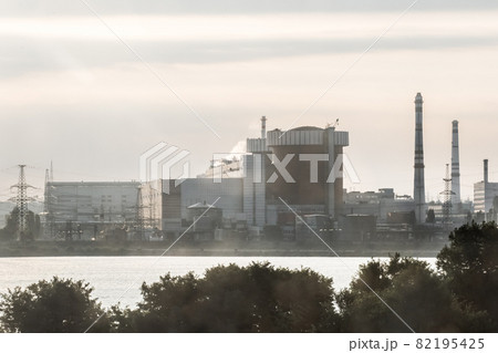Powerful power plant thermal station plant industrial electric factory Powerful power plant thermal station plant industrial electric factory 82195425