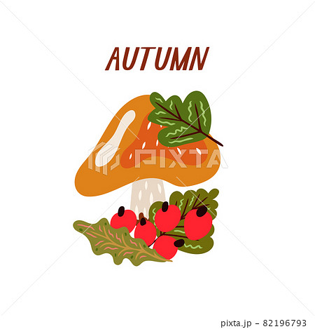 Autumn elements in warm colors with mushrooms. Vector design for autumn card, poster, logo, print, etc.  82196793